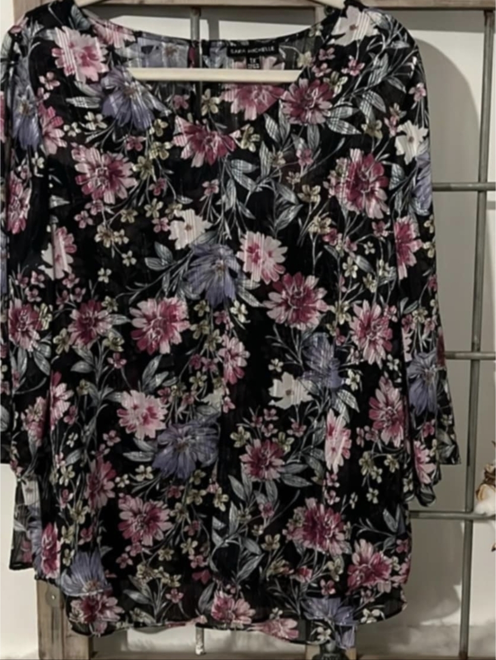 Women's Blouse with Pink & Lavender Blooms